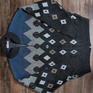 Lazarus Vintage 80's Wool Blend Geometric Full Zip Old Man Sweater Size Large